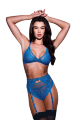Комплект нижнего белья с поясом для чулок 3PC LACE &amp; MESH BRA, GARTER &amp; PANTY SET BLUE, S/M