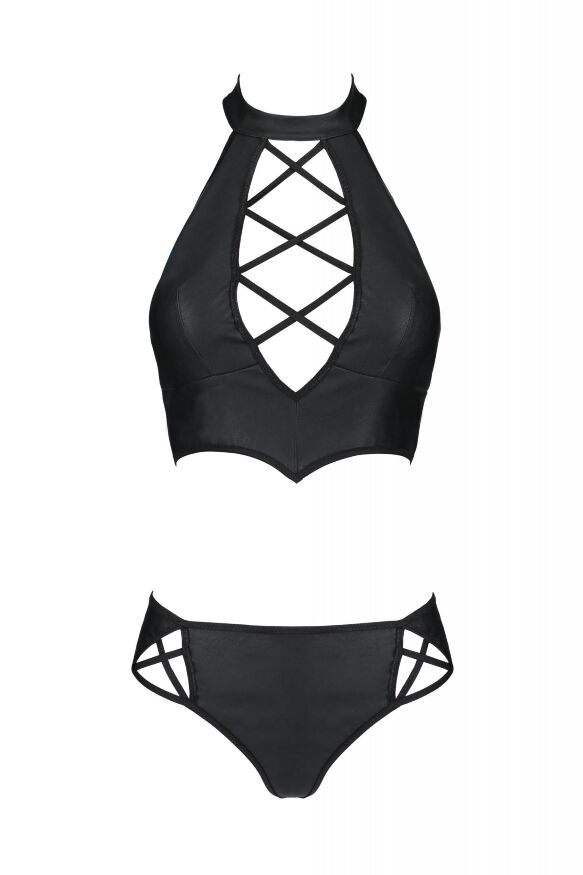 Комплект білизни із вставками зі стреп-стрічки NANCY BIKINI black S/M - Passion
