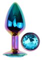 Анальная пробка с кристаллом EGZO - Multicolor Round Plug Aqua size S