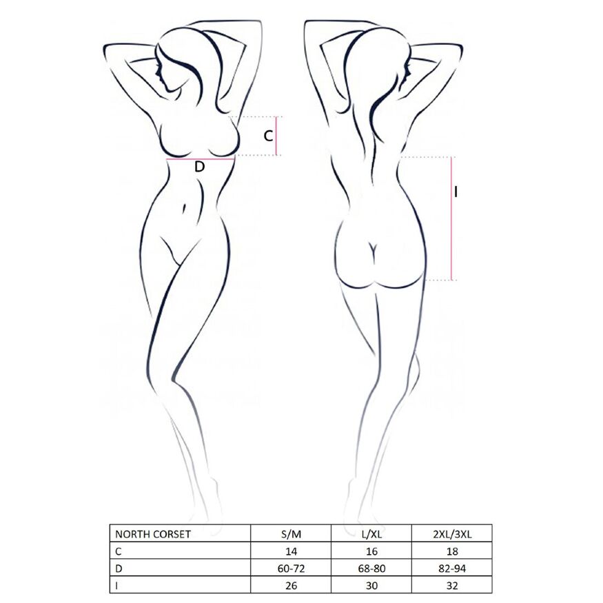 Корсет с открытой грудью Passion Exclusive NORTH CORSET XXL/XXXL, black, пажи, трусики, шнуровка