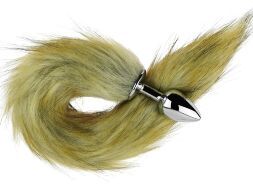 Анальна пробка з хвостом EGZO - Fox Tail Silver Plug Brown, size S