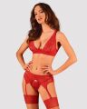 Obsessive Lacelove cupless 3-pcs set - комплект эротического белья, XS/S (красный)