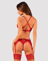 Комплект білизни Obsessive Lacelove cupless 3pcs set XS/S Red, бюстгальтер, стрінги, пояс для панчіх
