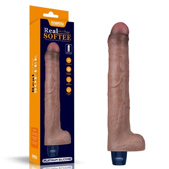 Длинный член с вибрацией - Real Softee Rechargeable Silicone Vibrating Dildo 10.5"
