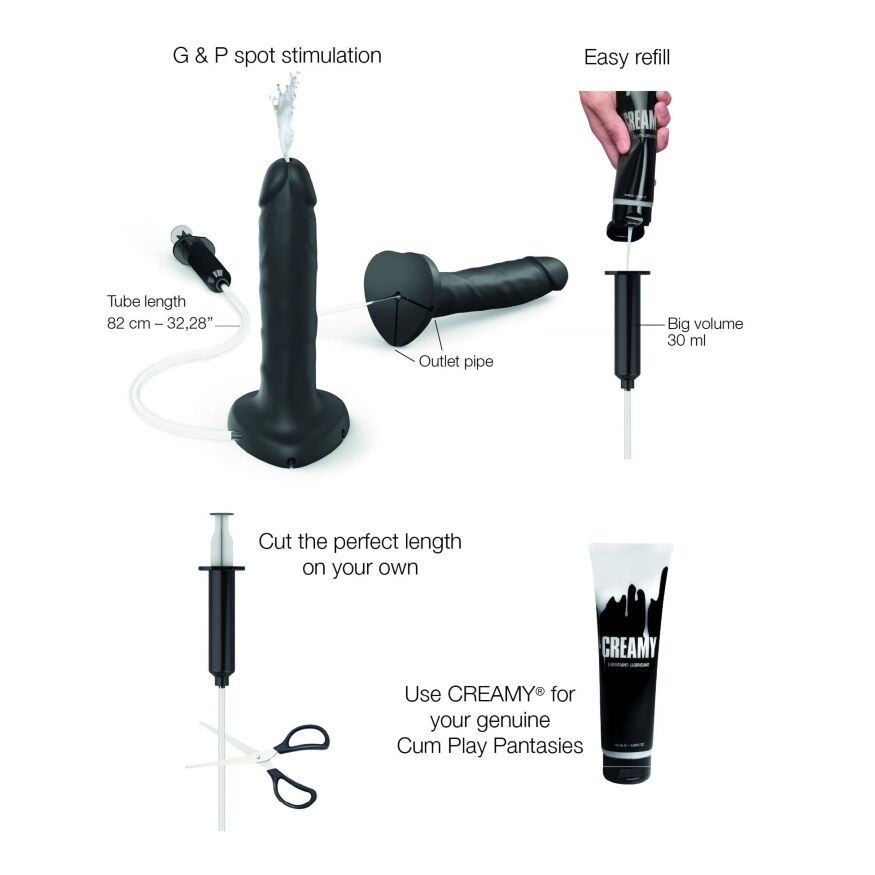 Чорний фалоімітатор, що кінчає Strap-On-Me Squirting Cum Dildo Realistic Black, діам. 3,5 см, силікон