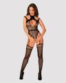 (SALE) Ажурний бодістокінг з отворами Obsessive Bodystocking G327 black S/M/L, чорний, комбінезон, з доступ
