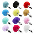 Анальная пробка с хвостом EGZO - Bunny Tail Silver Plug Light Purple, size S