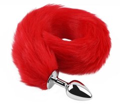 Анальна пробка з хвостом EGZO - Fox Tail Silver Plug Red, size S