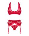 Комплект білизни Obsessive Lacelove cupless 3-pcs set M/L Red, бюстгальтер, стрінги, пояс для панчіх