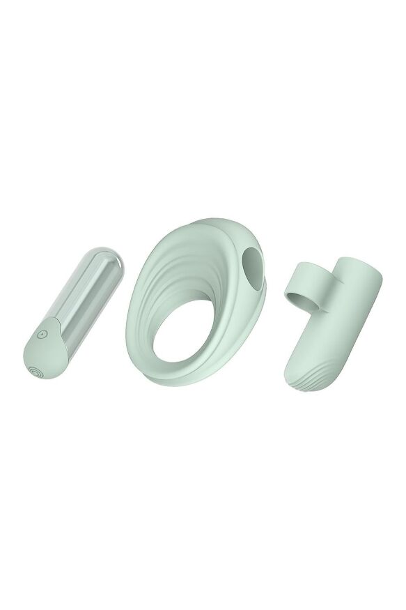 Ерекционное кольцо с вибропулей и вибратор на пальчик Dream Toys GLAM мятный