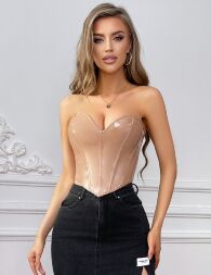 Корсет Star Night з лакованої шкіри, на шнурівці, бежевий, M (без коробки)