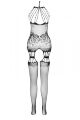 Бодістокінг з безліччю бретелей Passion BS095 One Size, white, імітація пояса та панчіх, з доступом