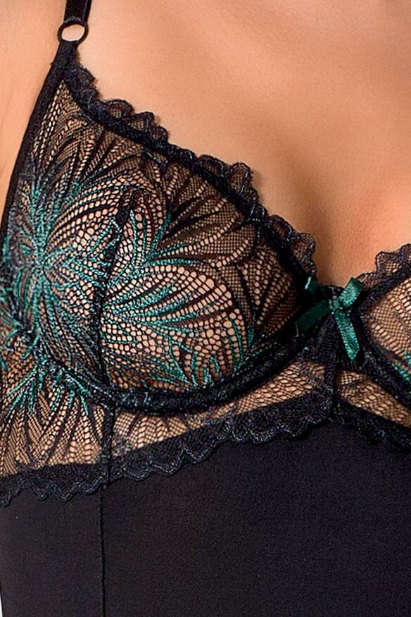 Корсет з пажами Passion Exclusive FLORIS CORSET L/XL, black, трусики