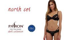 Комплект білизни з латексу Passion NORTH SET з мереживним оздобленням, чорний, S/M