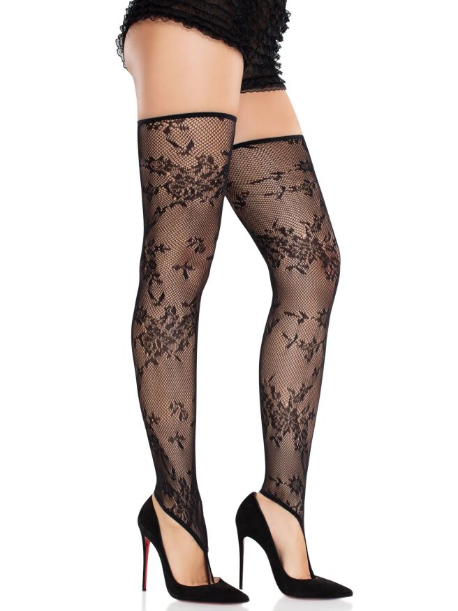 Чулки Leg Avenue Floral Net Toe Loop Footless Thigh Highs One Size