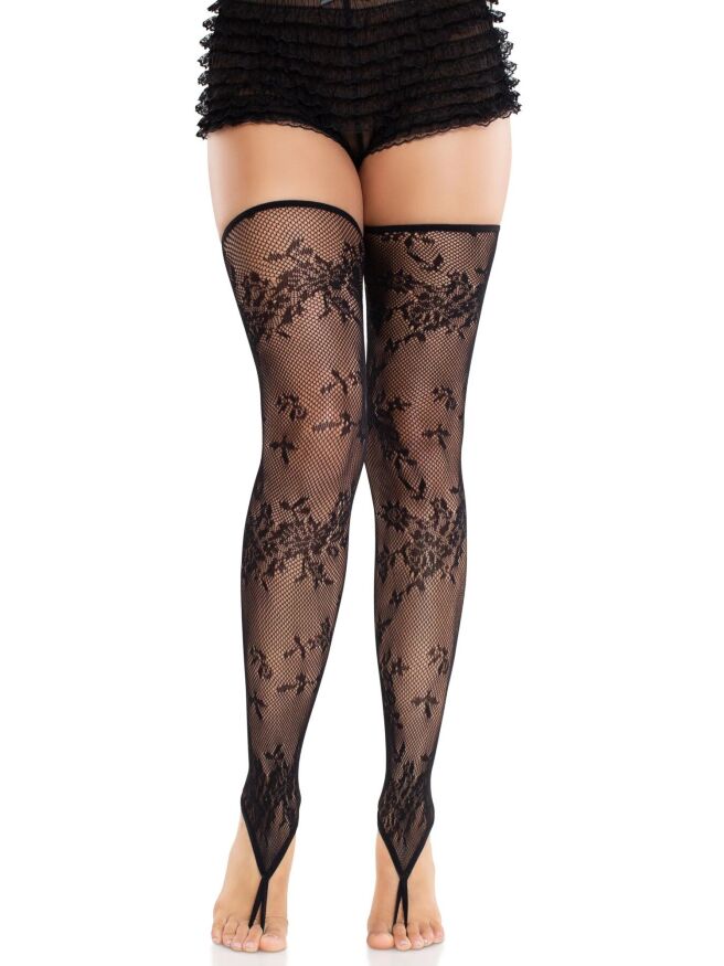 Чулки Leg Avenue Floral Net Toe Loop Footless Thigh Highs One Size