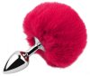 Анальная пробка с хвостом EGZO - Bunny Tail Silver Plug Crimson, size S