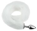 Анальная пробка с хвостом EGZO - Fox Tail Silver Plug White, size S