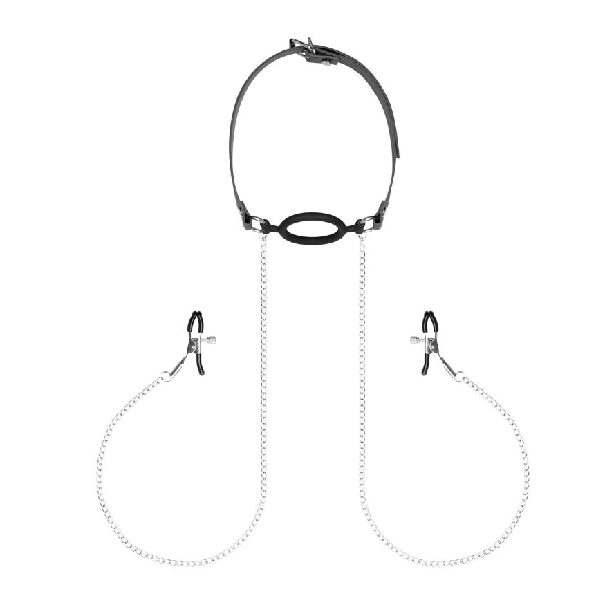 Затискачі з кляпом для сосків  Bedroom Fantasies: Nipple Clamps &amp; Silicone Gag Ring