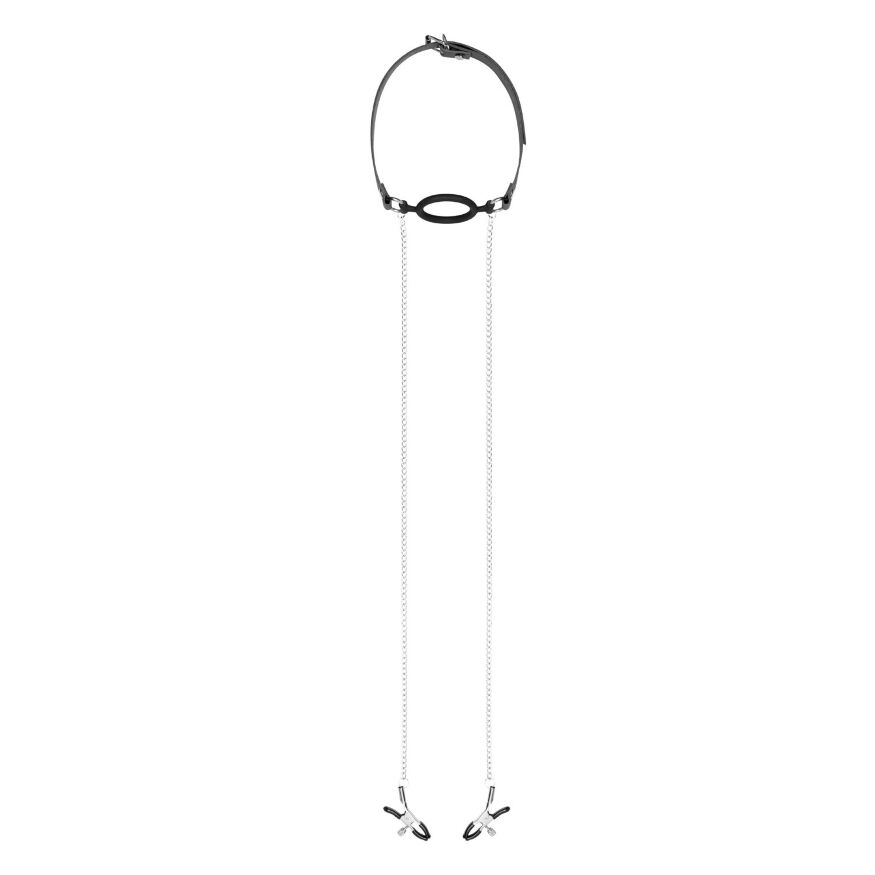 Затискачі з кляпом для сосків  Bedroom Fantasies: Nipple Clamps &amp; Silicone Gag Ring