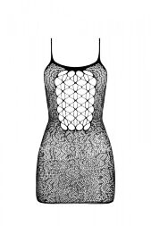 Ажурное мини-платье на тонких бретелях Passion BS096 One Size, black, плетение на груди