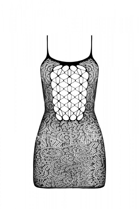 Ажурное мини-платье на тонких бретелях Passion BS096 One Size, black, плетение на груди