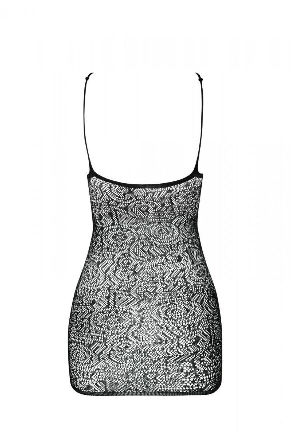 Ажурное мини-платье на тонких бретелях Passion BS096 One Size, black, плетение на груди
