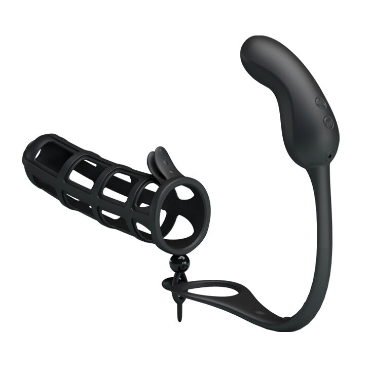 Насадка на член з анальною пробкою - Pretty Love Hercules Penis Sheath Black