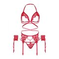 Комплект нижнего белья Leg Avenue Eyelash Lace Open Cup RED