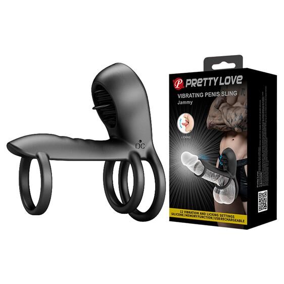 Девайс для пітримки ерекції 2в1 з вібрацією  - Pretty Love Vibrating Penis Sling Jammy Black