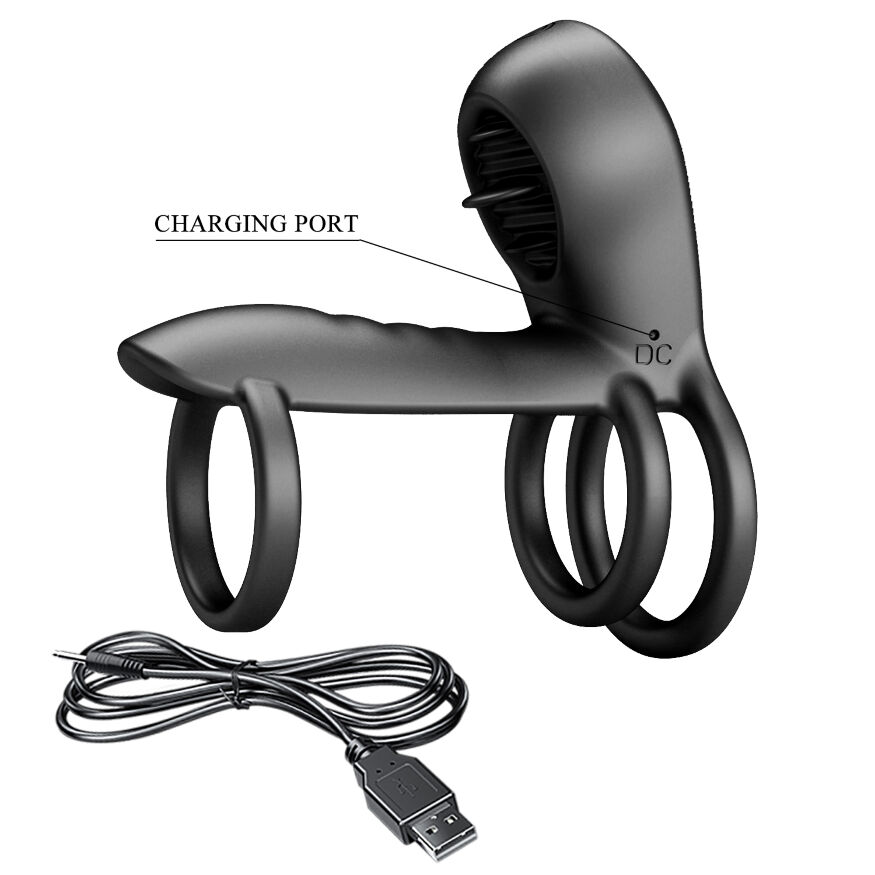 Девайс для пітримки ерекції 2в1 з вібрацією  - Pretty Love Vibrating Penis Sling Jammy Black