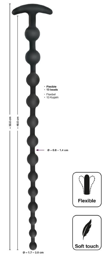 Гнучкий анальний ланцюжок збільшеної довжини. Black Velvets Anal Beads Silic