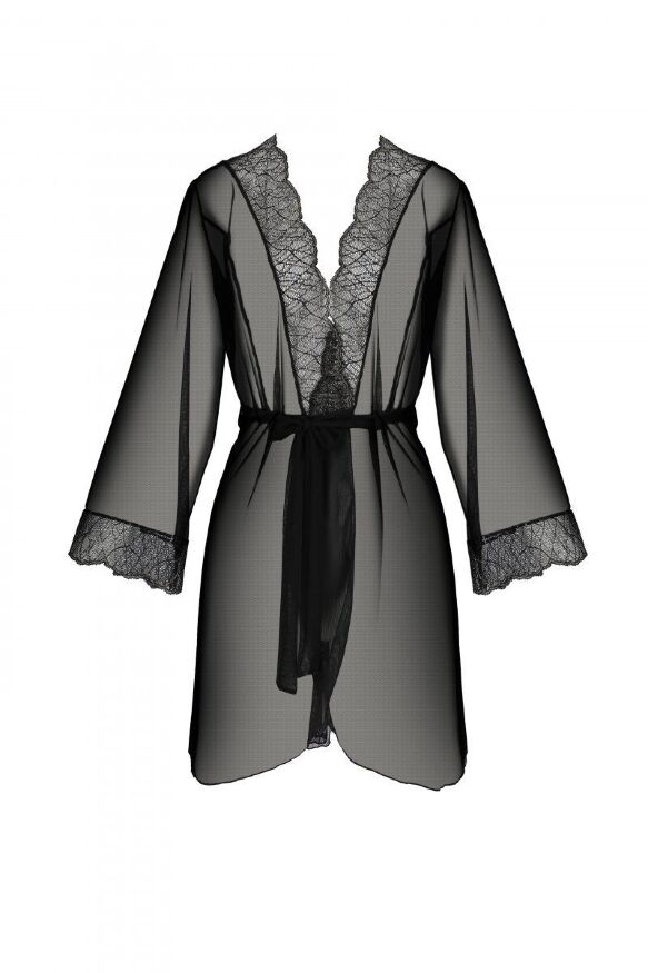 Пеньюар Passion AMBERLY PEIGNOIR black, L/XL, пояс в комплекте