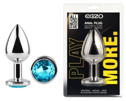 Анальная пробка с кристаллом EGZO - Silver Round Plug Aqua size S