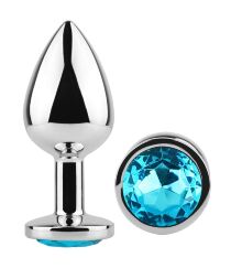 Анальная пробка с кристаллом EGZO - Silver Round Plug Aqua size S