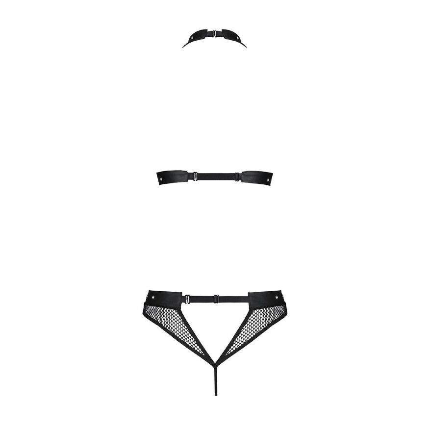 Passion MOONLIGHT SET - Ажурный комплект белья в сетку, L/XL (черный)