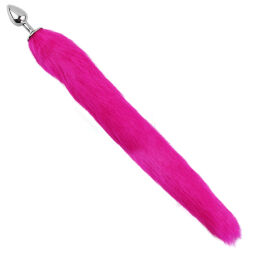 Анальна пробка з хвостом EGZO - Fox Tail Silver Plug Crimson, size S