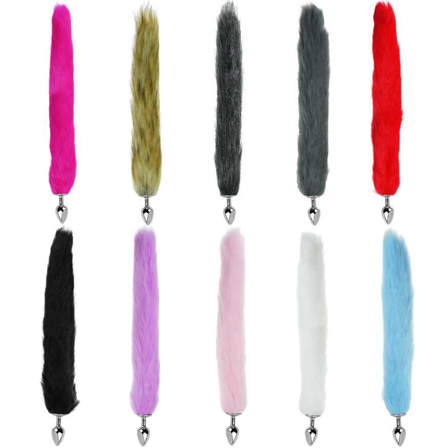 Анальна пробка з хвостом EGZO - Fox Tail Silver Plug Crimson, size S