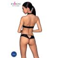 Комплект из эко-кожи Passion Malwia Set with Open Bra black XXL/XXXL: топ и трусики с люверсами 