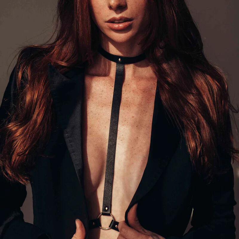 Портупея MAZE Bijoux Indiscrets з нашийником та одним перетином, чорна