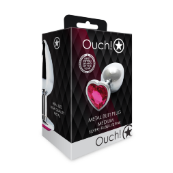 Анальная пробка - Ouch! Metal Butt Plug Medium Silver/Rubellite Pink