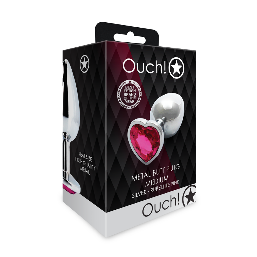 Анальная пробка - Ouch! Metal Butt Plug Medium Silver/Rubellite Pink