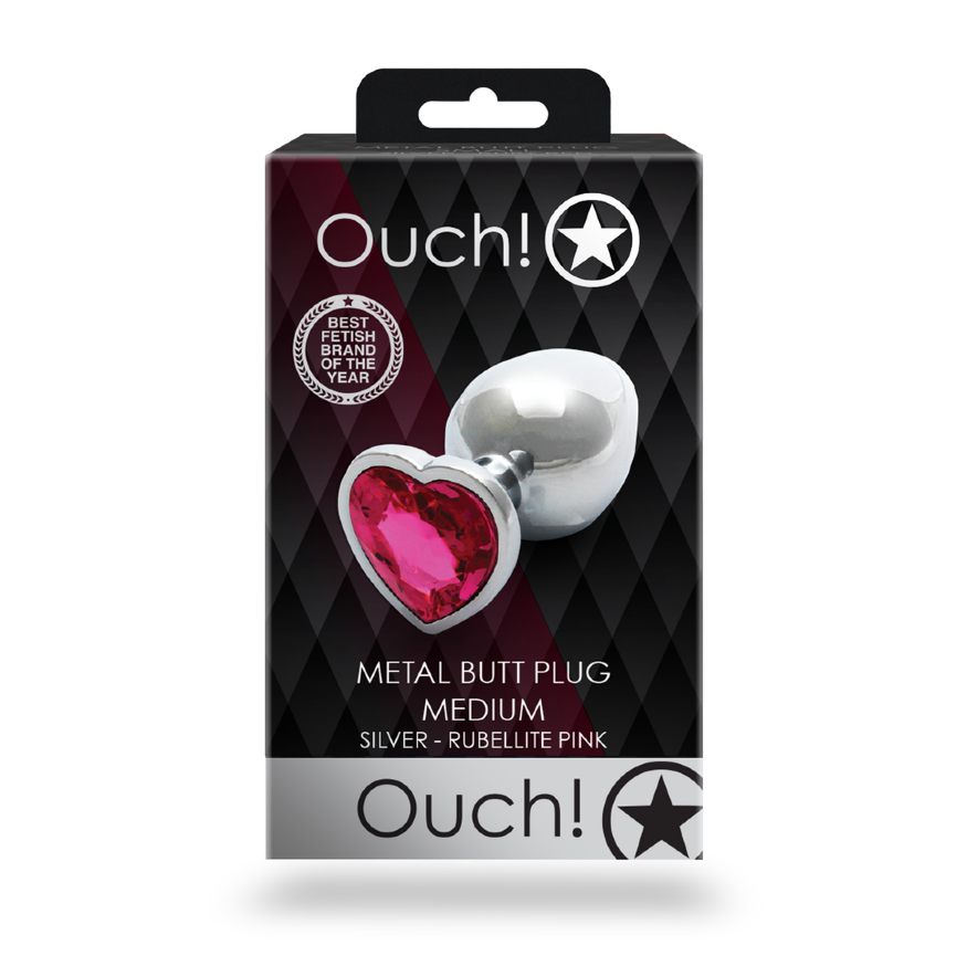 Анальная пробка - Ouch! Metal Butt Plug Medium Silver/Rubellite Pink
