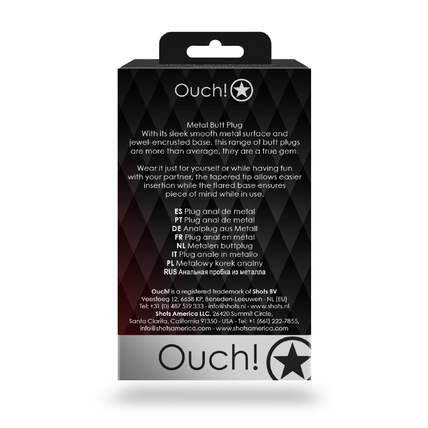 Анальная пробка - Ouch! Metal Butt Plug Medium Silver/Rubellite Pink
