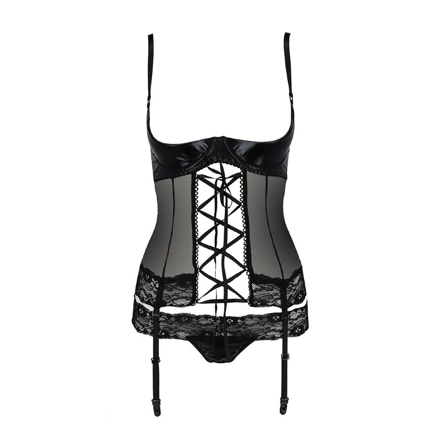 Корсет с открытой грудью NORTH CORSET black L/XL - Passion Exclusive, пажи, трусики, шнуровка