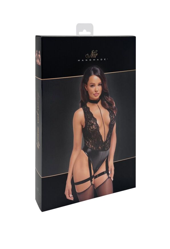 Боди Noir Handmade F297 Libido, XL, черное, кружево, низ под латекс, открытый доступ, гартеры