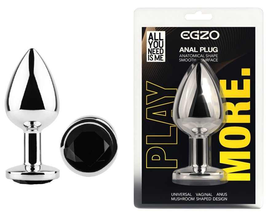 Анальная пробка с кристаллом EGZO - Silver Round Plug Black size S