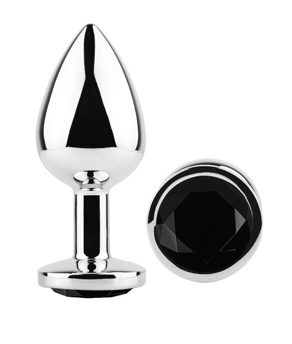 Анальная пробка с кристаллом EGZO - Silver Round Plug Black size S