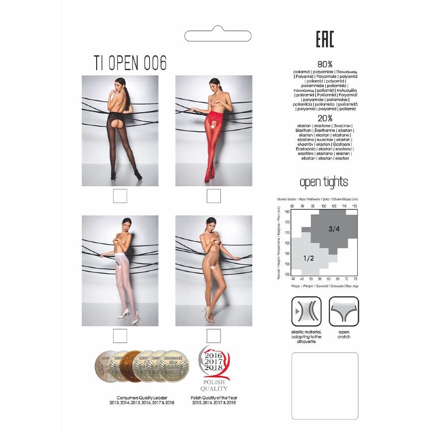 Эротические колготки TIOPEN 006 beige 3/4 (30 den) - Passion, с вырезом, имитация трусиков