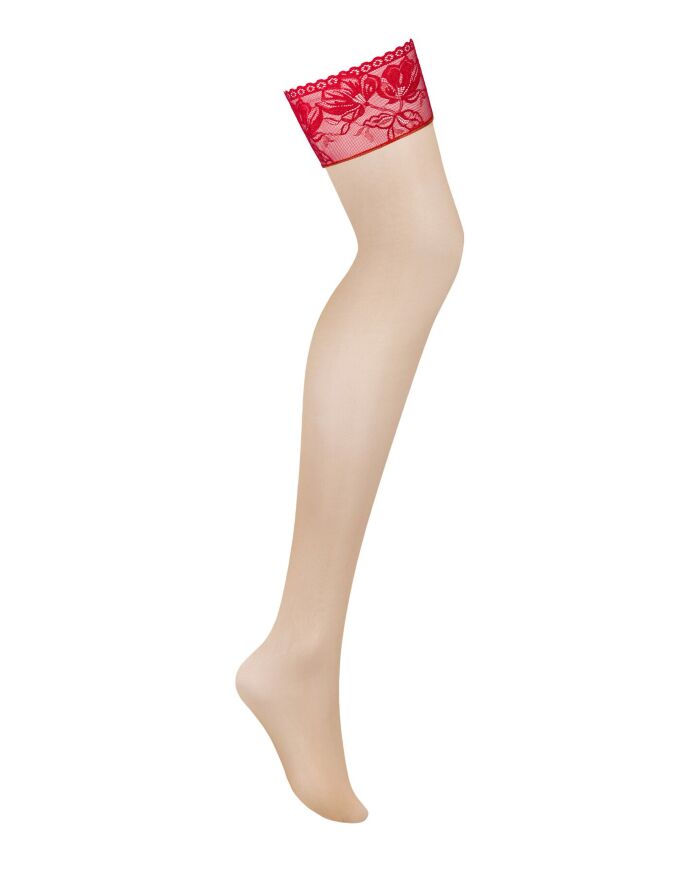 Obsessive Lacelove stockings - сексуальные чулки с кружевом, M/L (красный)